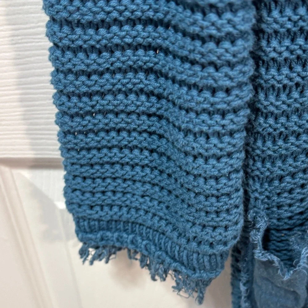 Free People Woodstock Cardigan Blue Open Knit Long Boho Slouchy Cozy Sweater - Picture 8 of 14